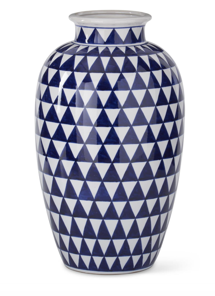 Jarron Triangulo Azul Blanco 15.75"