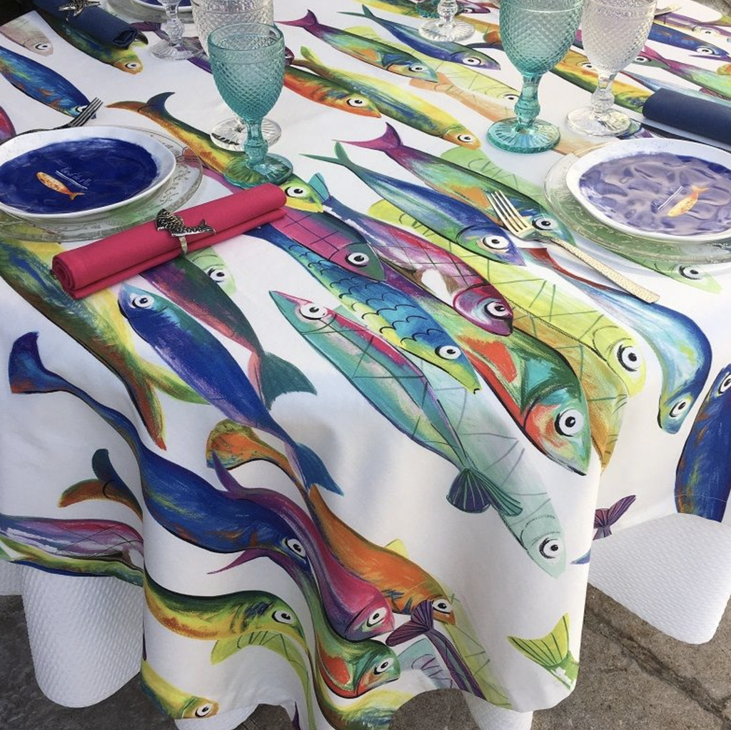 Mantel Poisson Blue 100% Algodon