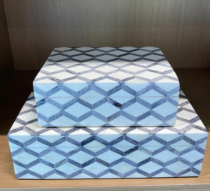 [VA803] Caja Rombos Azul Blanco Chico