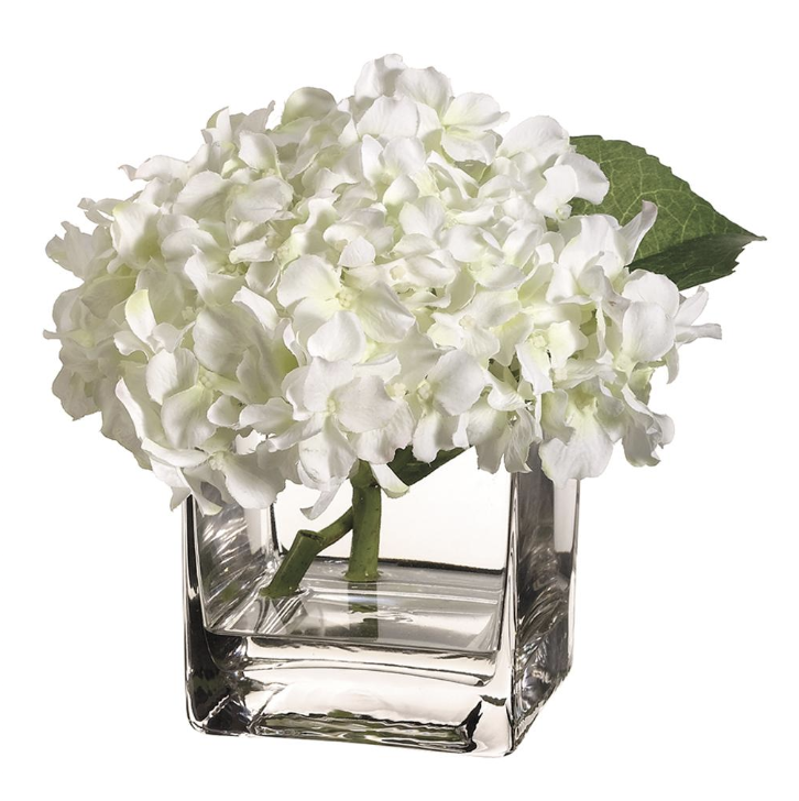 Jarron Agua Artificial Hortensia Blanco 7"Hx7"Wx7"L