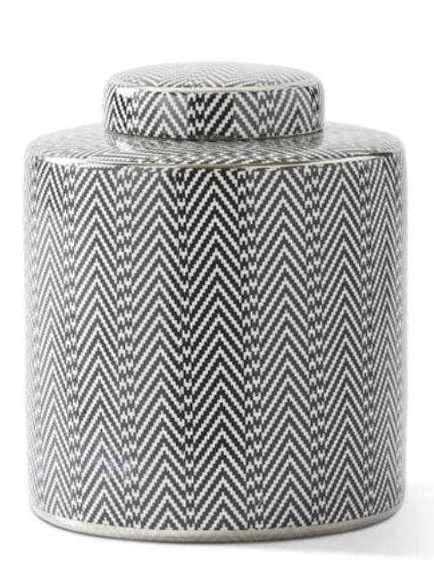 Jarron Tapa Blanco Negro Grande