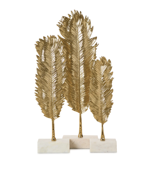 Set 3 Escultura Pluma Oro