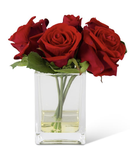 [17363A-RD] Jarron Vidrio Agua Artificial Rosa Rojo 8"