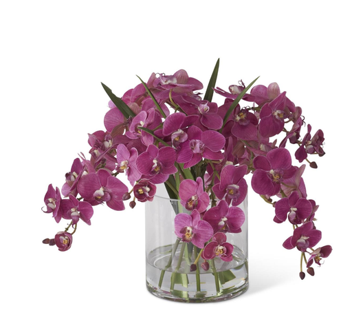 [19529A-FU] Jarron Vidrio Agua Artificial Orquidea Fucsia 16"