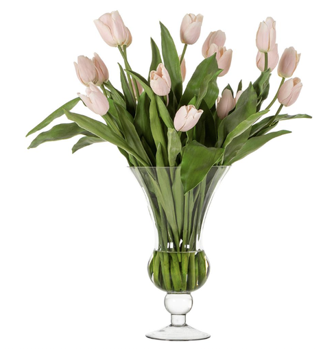 [WF0728-PK/GR] Jarron Vidrio Agua Artificial Tulipan Rosa 31"