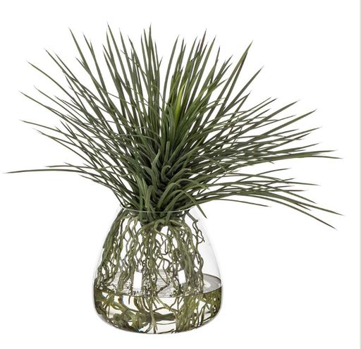 [WP0729-GR] Jarron Vidrio Agua Artificial Yuccas 24"