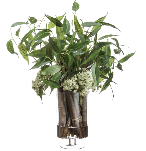 [WP8087-GR] Jarron Agua Artificial Baby Breath Con Hoja Mini 9"