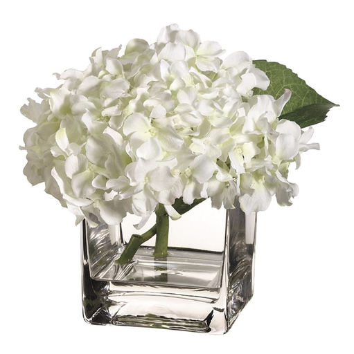 [WF3395-WH] Jarron Agua Artificial Hortensia Blanco 7"Hx7"Wx7"L