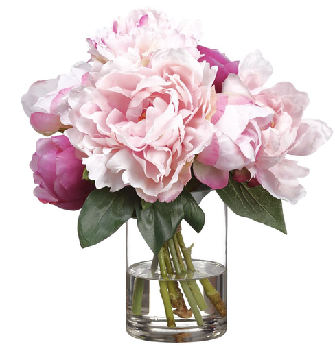 [WZ0171-PK/TT] Jarron Agua Artificial Peonia Rosa 12.5"