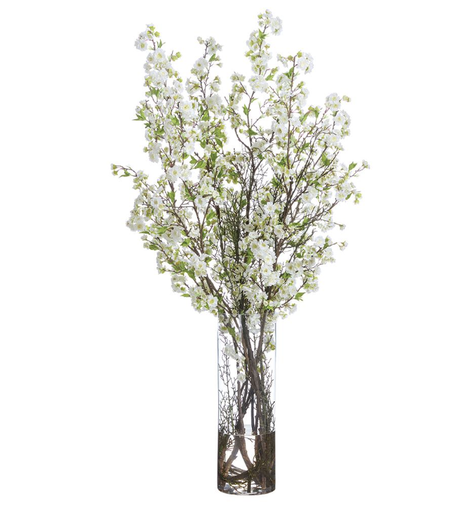 [WF0799-WH] Jarron Vidrio Agua Artificial Cerezo 64"