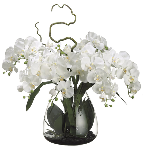 [WF1157-CR] Jarron Vidrio Agua Artificial Phalaenopsis Blanco 26"