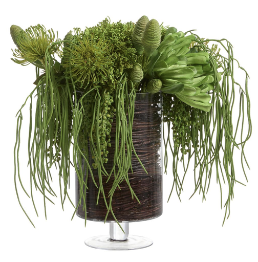[WP0776-GR] Jarron Agua Artificial Suculenta Protea 20.5"