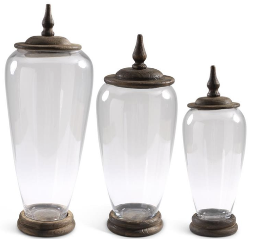[14873A] Set 3 Jarron Vidrio Madera